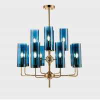 Люстра Agne Brass & Blue Glass Tube Chandelier in 1970 12 Синий
