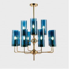 Люстра Agne Brass & Blue Glass Tube Chandelier in 1970 12 Синий