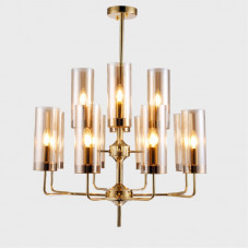 Люстра Agne Brass & Blue Glass Tube Chandelier in 1970 12 Коричневый