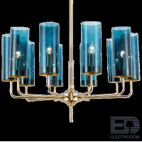 Люстра Agne Brass & Blue Glass Tube Chandelier in 1970 10 Синий