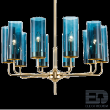 Люстра Agne Brass & Blue Glass Tube Chandelier in 1970 10 Синий