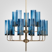 Люстра Agne Brass & Blue Glass Tube Chandelier in 1970 15 Синий