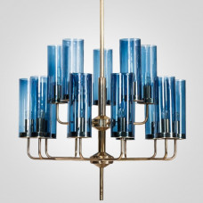 Люстра Agne Brass & Blue Glass Tube Chandelier in 1970 15 Синий