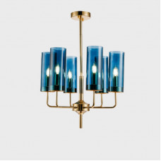 Люстра Agne Brass & Blue Glass Tube Chandelier in 1970 8 Синий